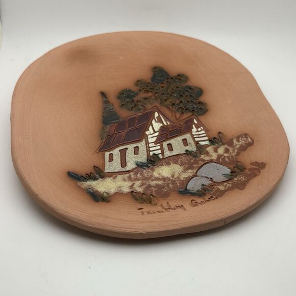 Terracotta Wall Plate Farm House Glazed Trees Tremblay Quebec by Trumbley Wieber - Picture 2 of 4